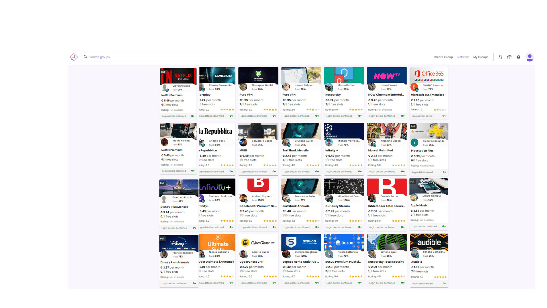 Amazon Prime Video, Infinity, Disney +, Canva, Office, e molto altro. Con Together Price condividere i tuoi contenuti è facilissimo!