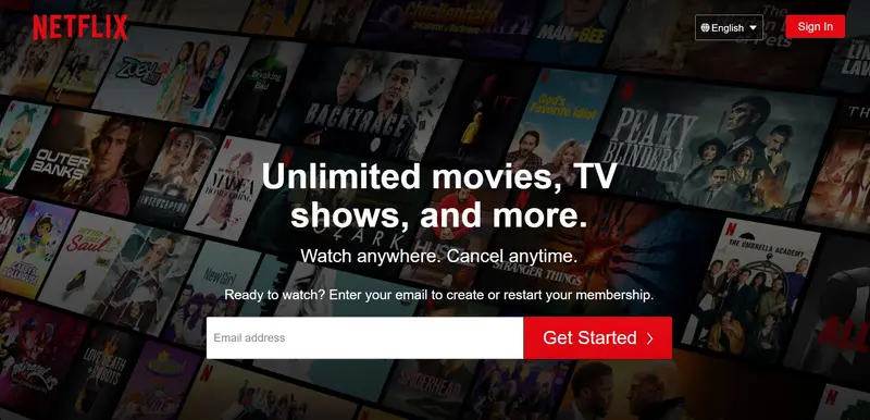 Netflix screen first page